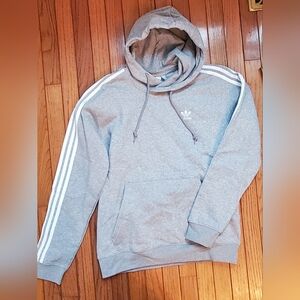 Adidas Men's Gray Hoodie with White Stripes